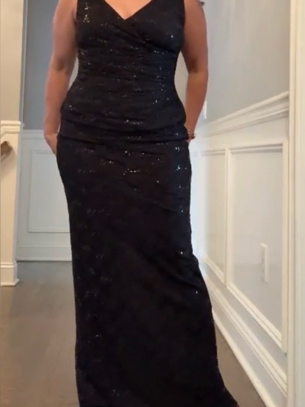 Elegant Black Sleeveless Sequin Evening Gown